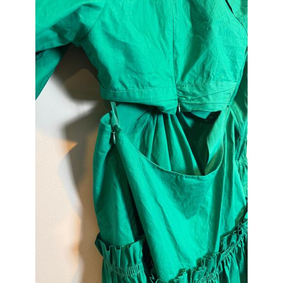 A.L.C. Alexa Cutout Ruffled Tiered Pleated Green Cotton Poplin Mini Dress Size 8 - Picture 8 of 12